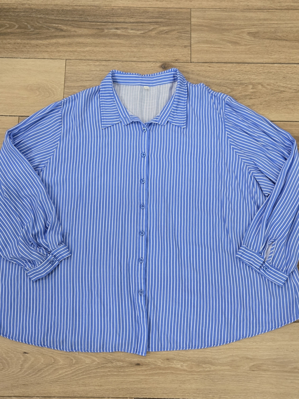 Tiyomi Plus Size Button Down Shirt Women Long Sleeve Shirt 5X Blue White Stripe